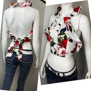 New Backless Ruffle Tie Back Bow Crop Tank Top